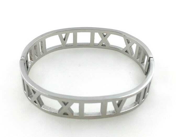 

Roman Numerals Wide Bangle Bracelet - Stainless Steel