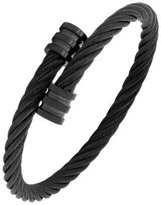 Rope Mesh Macho Black 316L Surgical Stainless Steel Free Size Cuff Kada Bangle Bracelet For Men