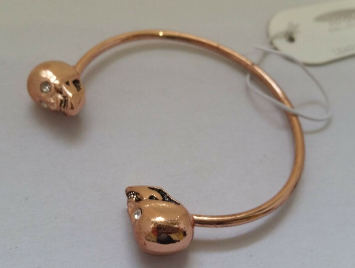 

Rose Goldtone Coppertone SCULL Punk Western Metal Open Cuff Bracelet Z1A-14 22