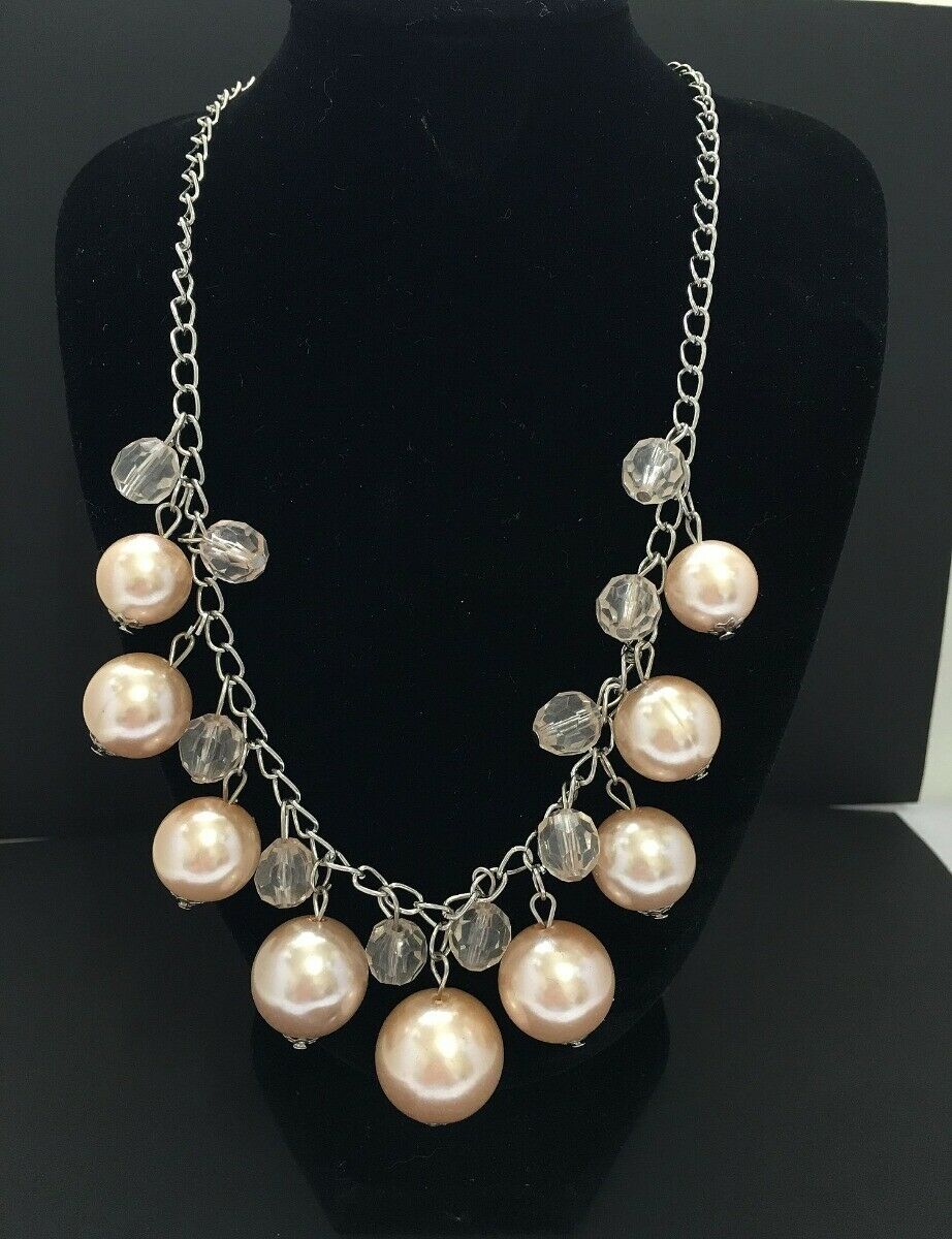 

ROSE PEARL WITH ROSE CRYSTAL BEADS CHAIN NECKLACE SET J2-5 2