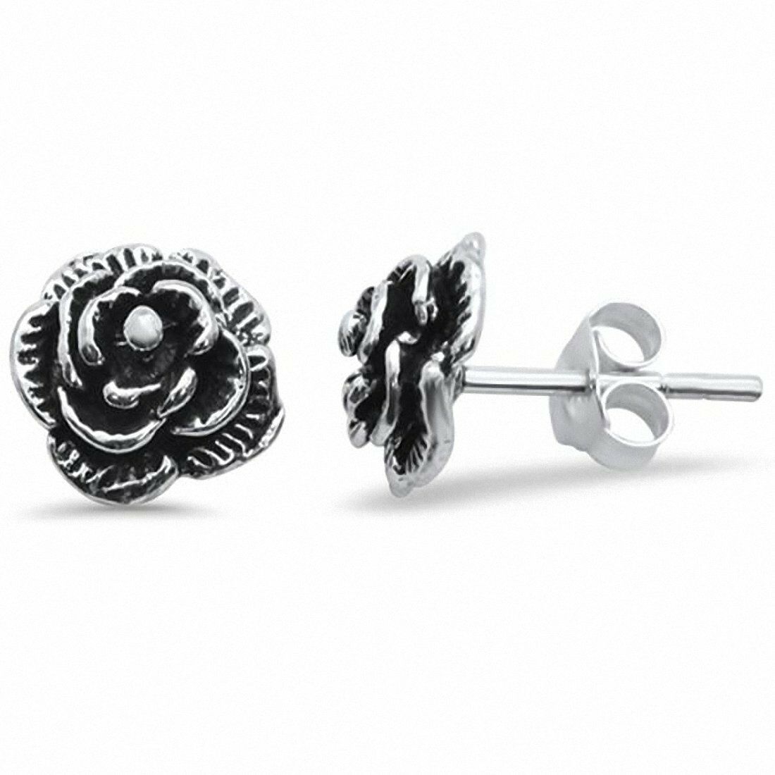 

Rose Stud Earrings Solid 925 Sterling Silver Choose Color