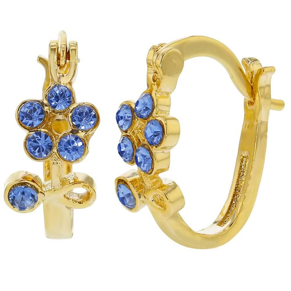 

Royal Blue Crystal Flower Small Hoop Earrings for Women 10mm