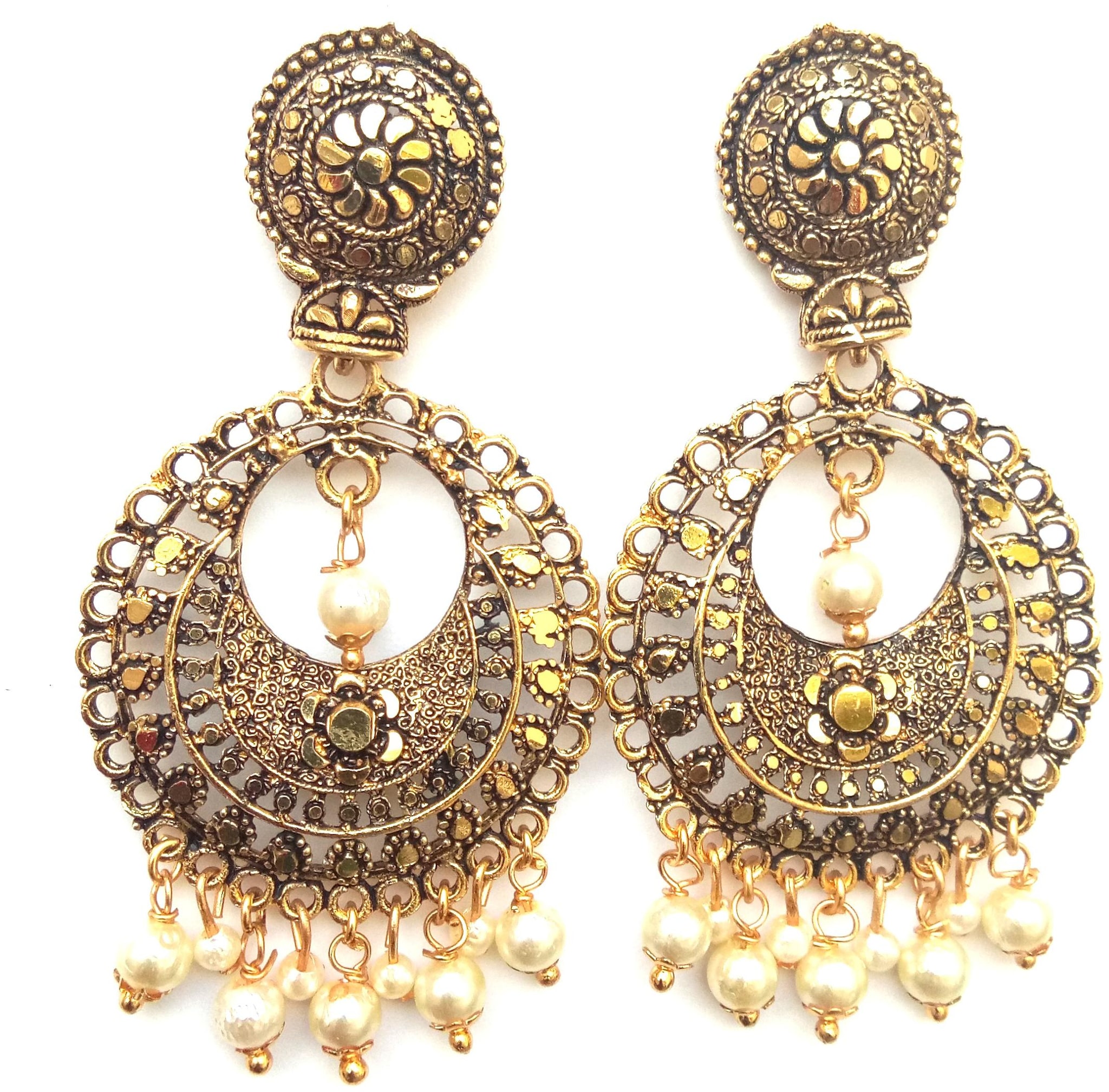 

Rozmili Deligtful Oxidized Finish Gold Plated Drop Earrings