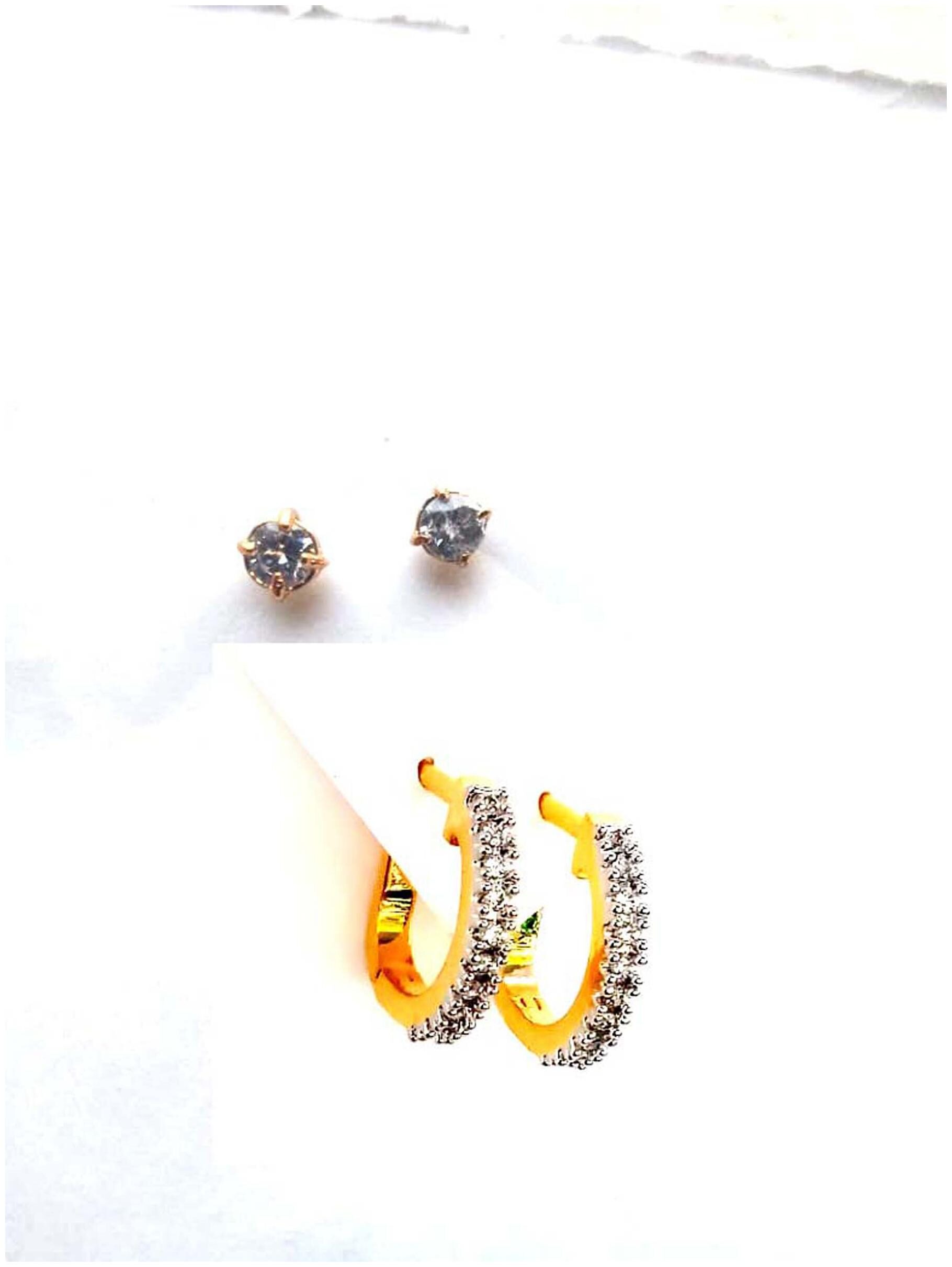 

RozMili Fashion 2pair of Gold plated American diamond Earrings