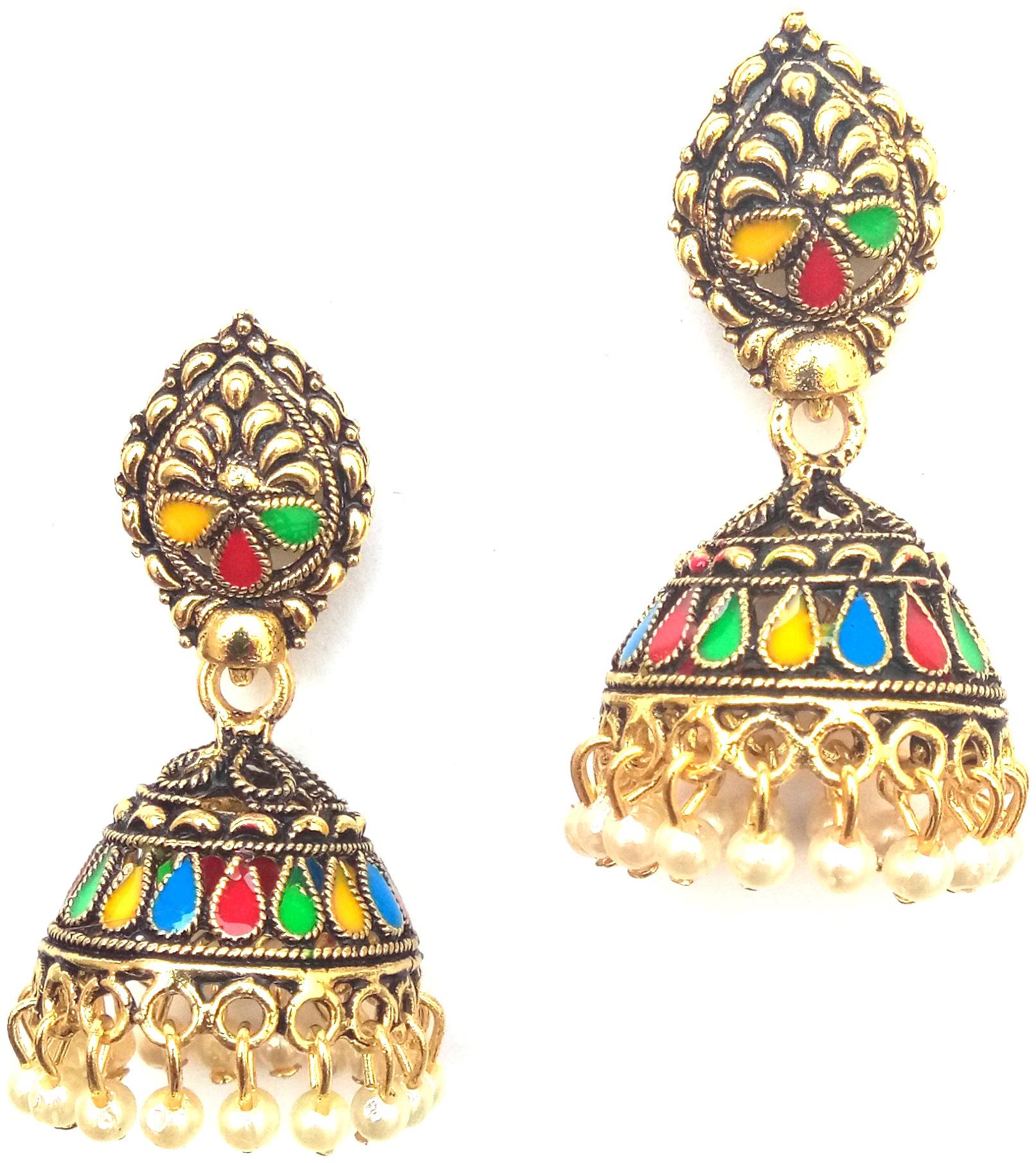 

Rozmili Gold Plated Meenakeri Design Jhumki