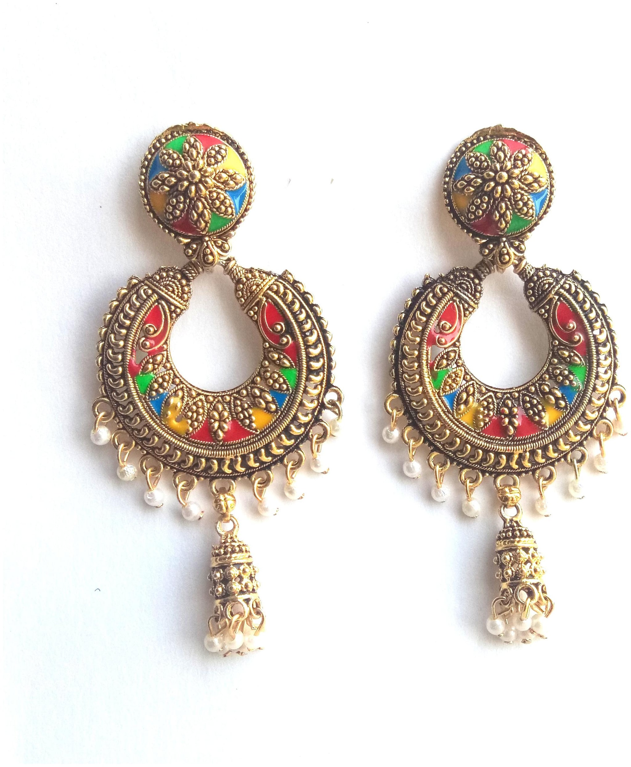 

Rozmili Gold Meenakeri Dresign Chandbali Drop Earrings
