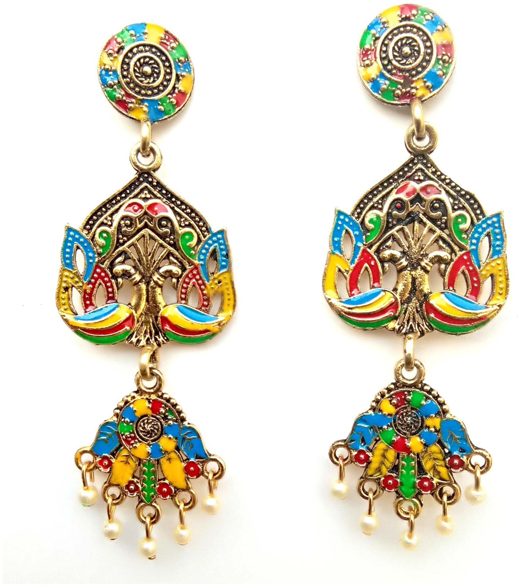 

Rozmili Meenakeri Design Metal Drop Earrings