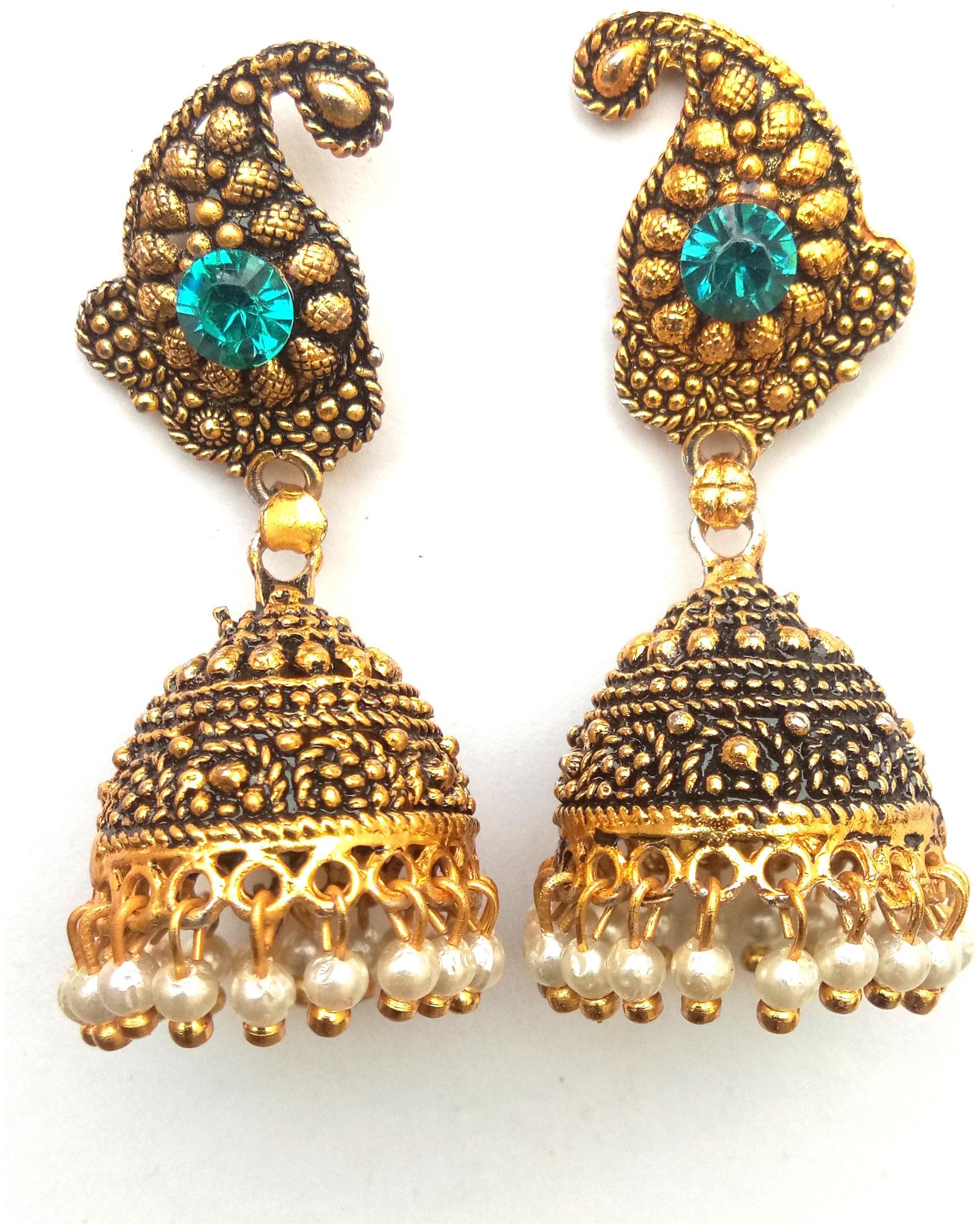 

Rozmili Oxidized Gold Plated Paisely Jhumka