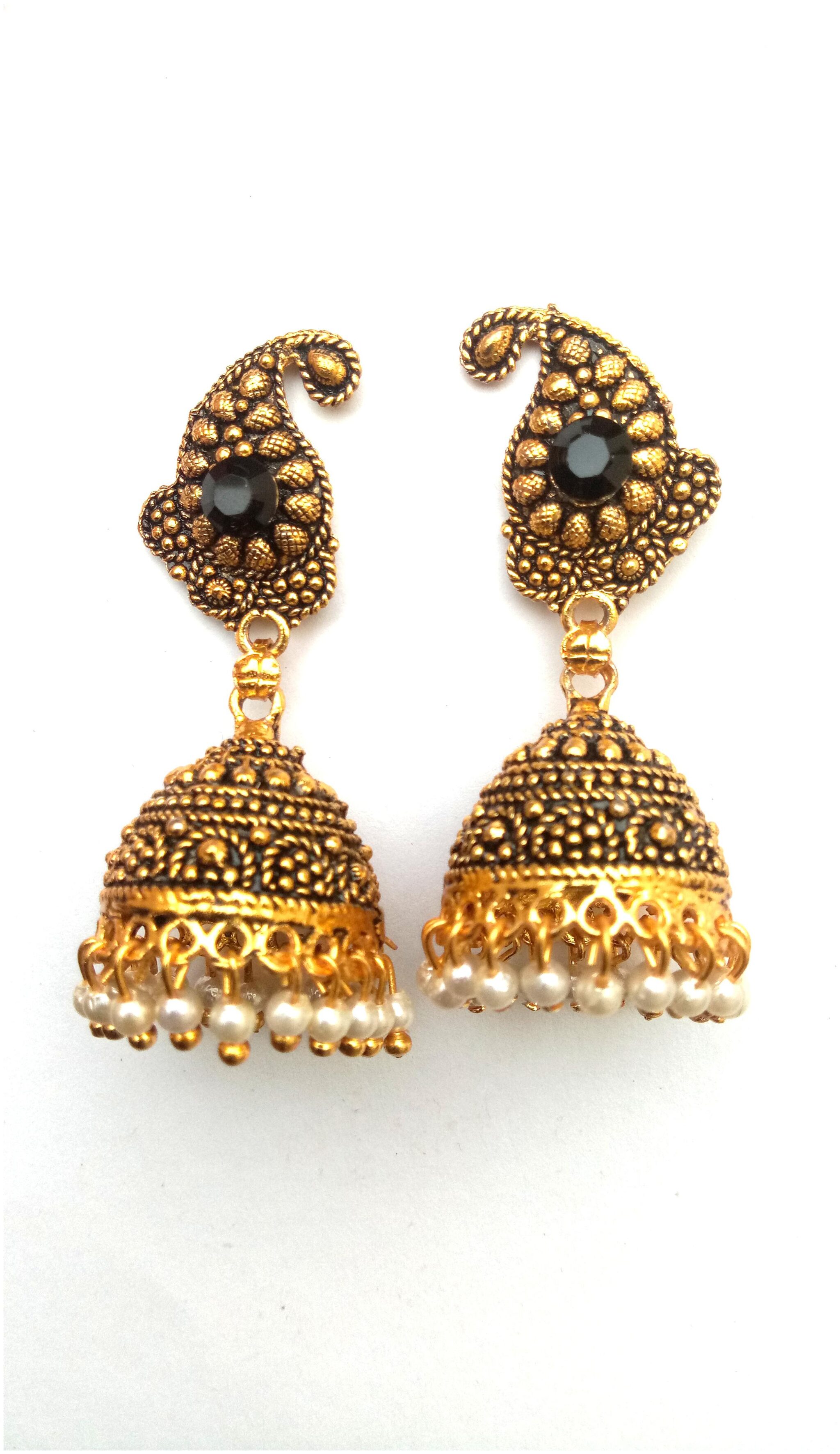 

Rozmili Oxidized Gold Plated Paisely Jhumka