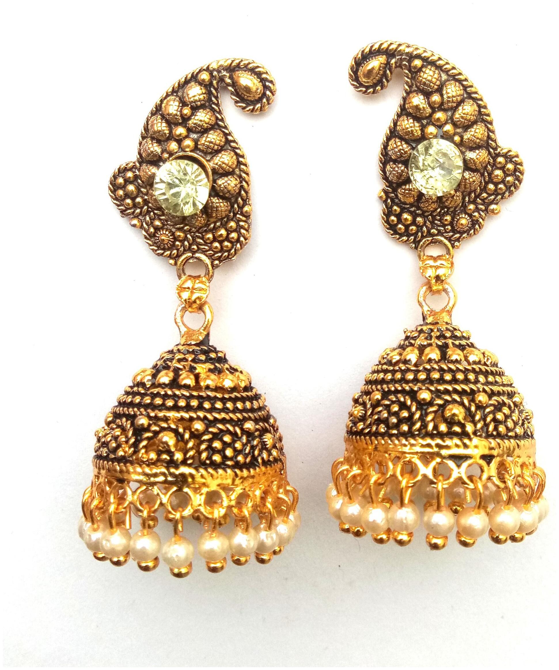 

Rozmili Oxidized Gold Plated Paisely Jhumka