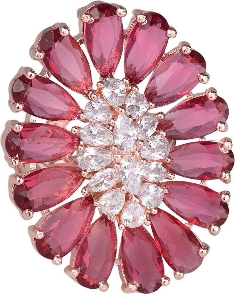 

Ruby and AD encrusted Floral Ring Diamond Handcrafted Adjustable for Women Girls