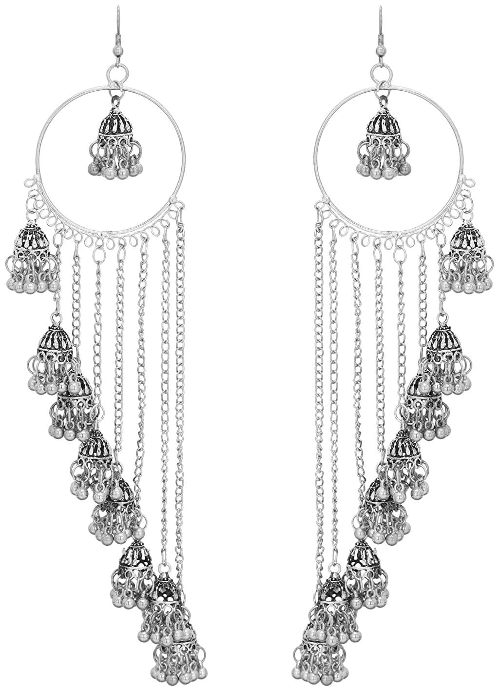 

RUBY LUXURIOUS Designer Traditional Oxidized Silver Kashmiri Style Jhumki Earrings for Women