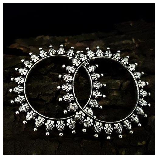 

Ruby Luxurious Leaf Design Silver Oxidized Traditional German Silver Bangles Set For Women And Girls