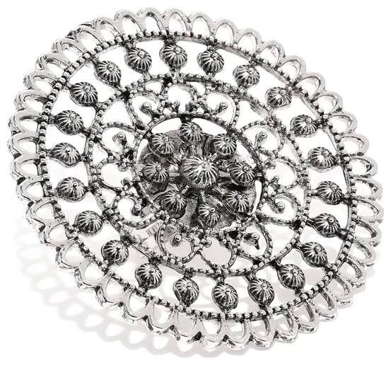 

RUBY LUXURIOUS Fashion Flower Statement Finger Ring In Oxidized Metal For Women Girls