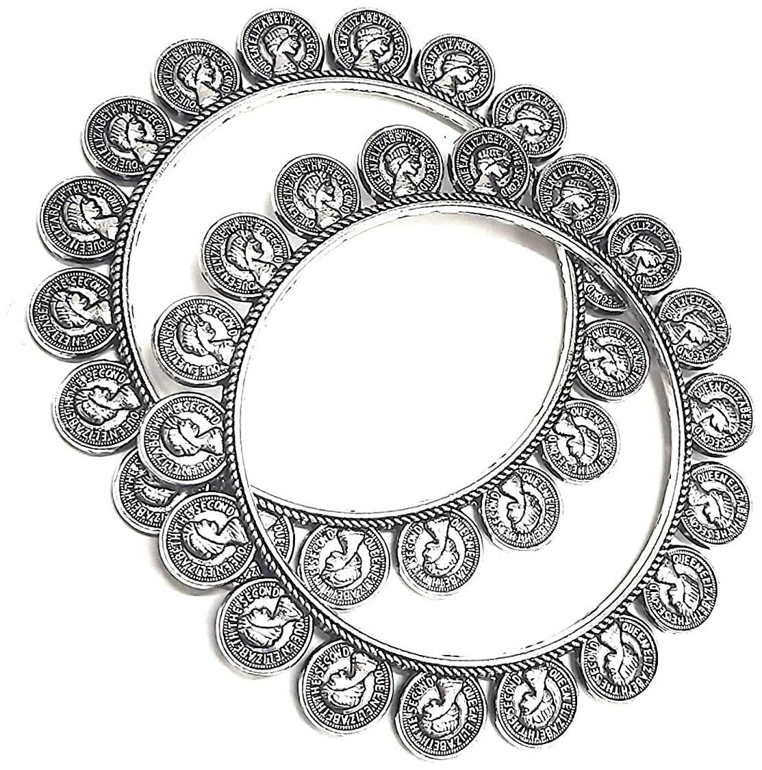 

Ruby Luxurious Rubans Silver Oxidized Traditional German Silver Bangles Set For Women And Girls