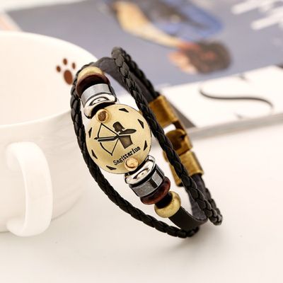 

Sagittarius Zodiac Black Leather Unisex Bracelet (J013)