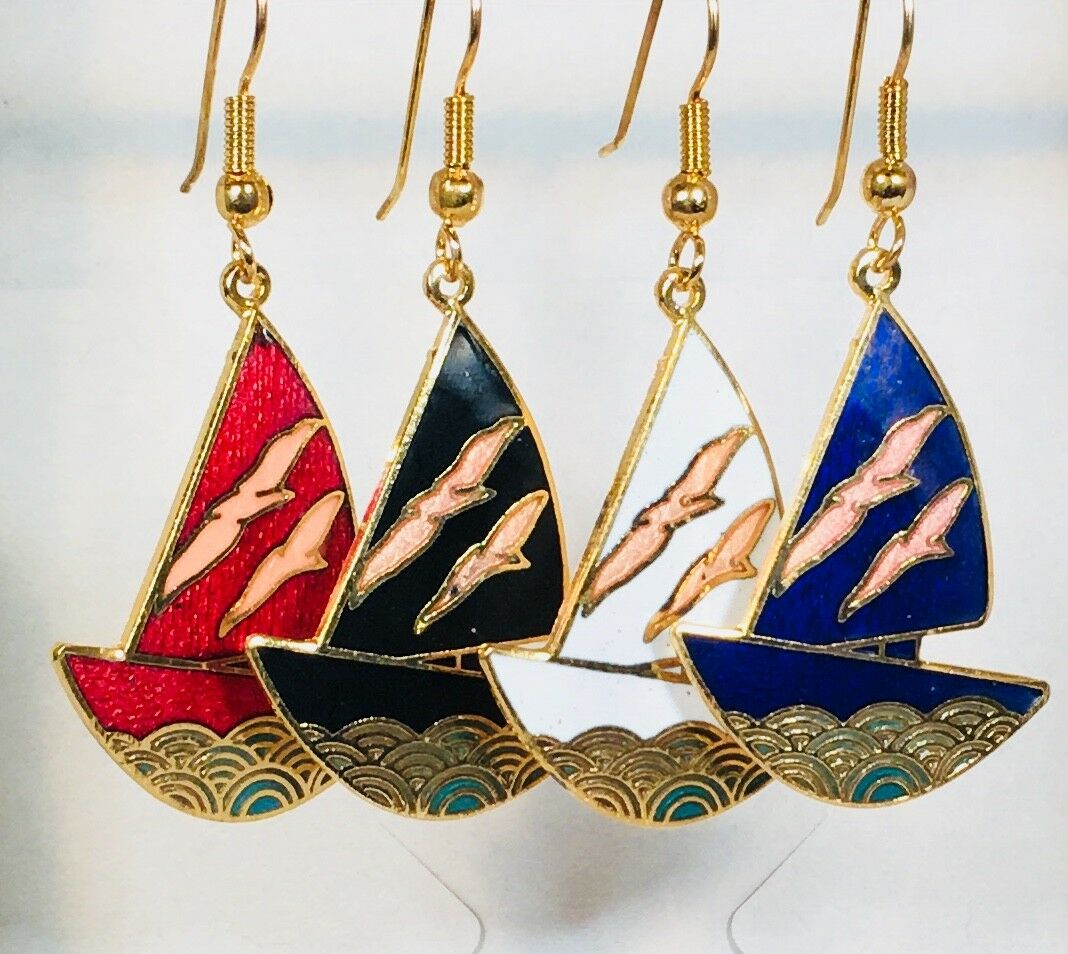 

Sailboat Dangle Earrings Stefano Vintage new Cloisonne Gold Plate Factory Prices