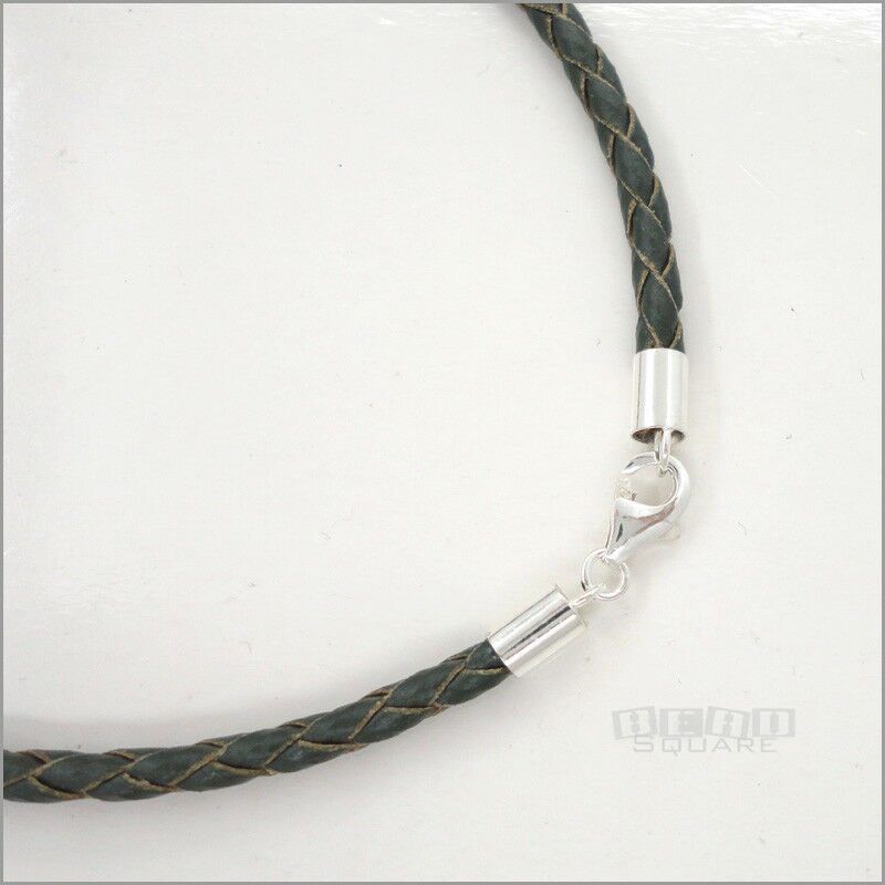 

SALE 7 Sterling Silver 3mm Round Green Braided Genuine Leather Cord Bangle