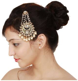 Buy Sanjog Kundan Golden Pearl Wedding Jhumar Passa Maang Tika