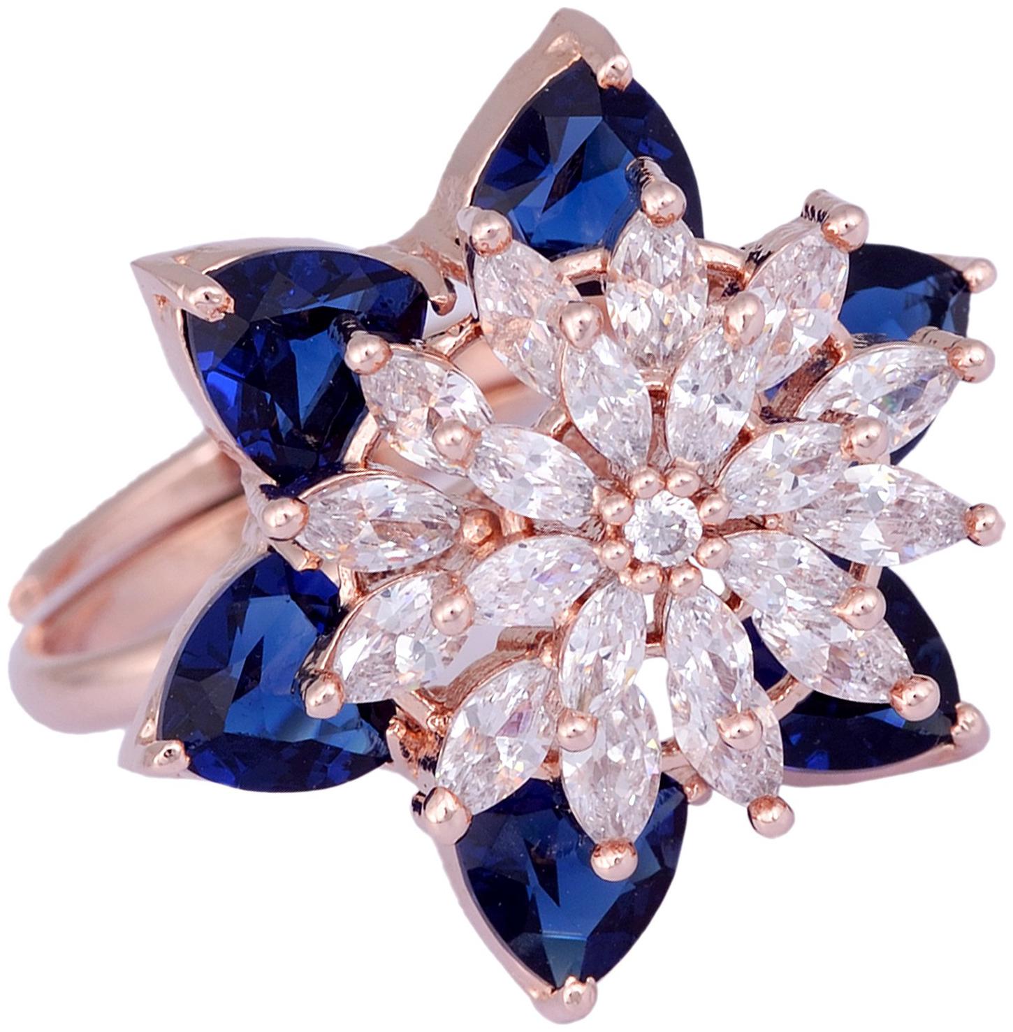 

SARAF RS JEWELLERY Exquisite Sapphire Finger Ring for women Rose Gold Plated American Diamond Studded Handcrafted