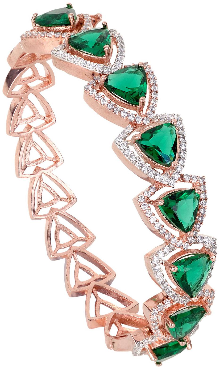 

SARAF RS JEWELLERY Triangular Emerald Bangle Bracelet Rose Gold Plated Green American Diamond