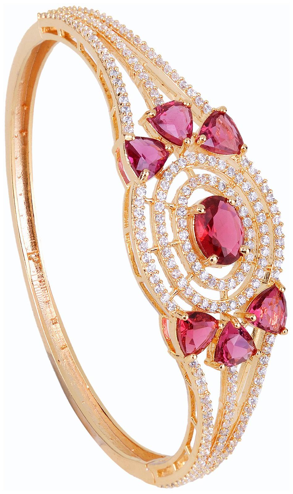 

Saraf Rs Jewellery Round Ruby Studded Bracelet Gold Plated American Diamond Handcrafted