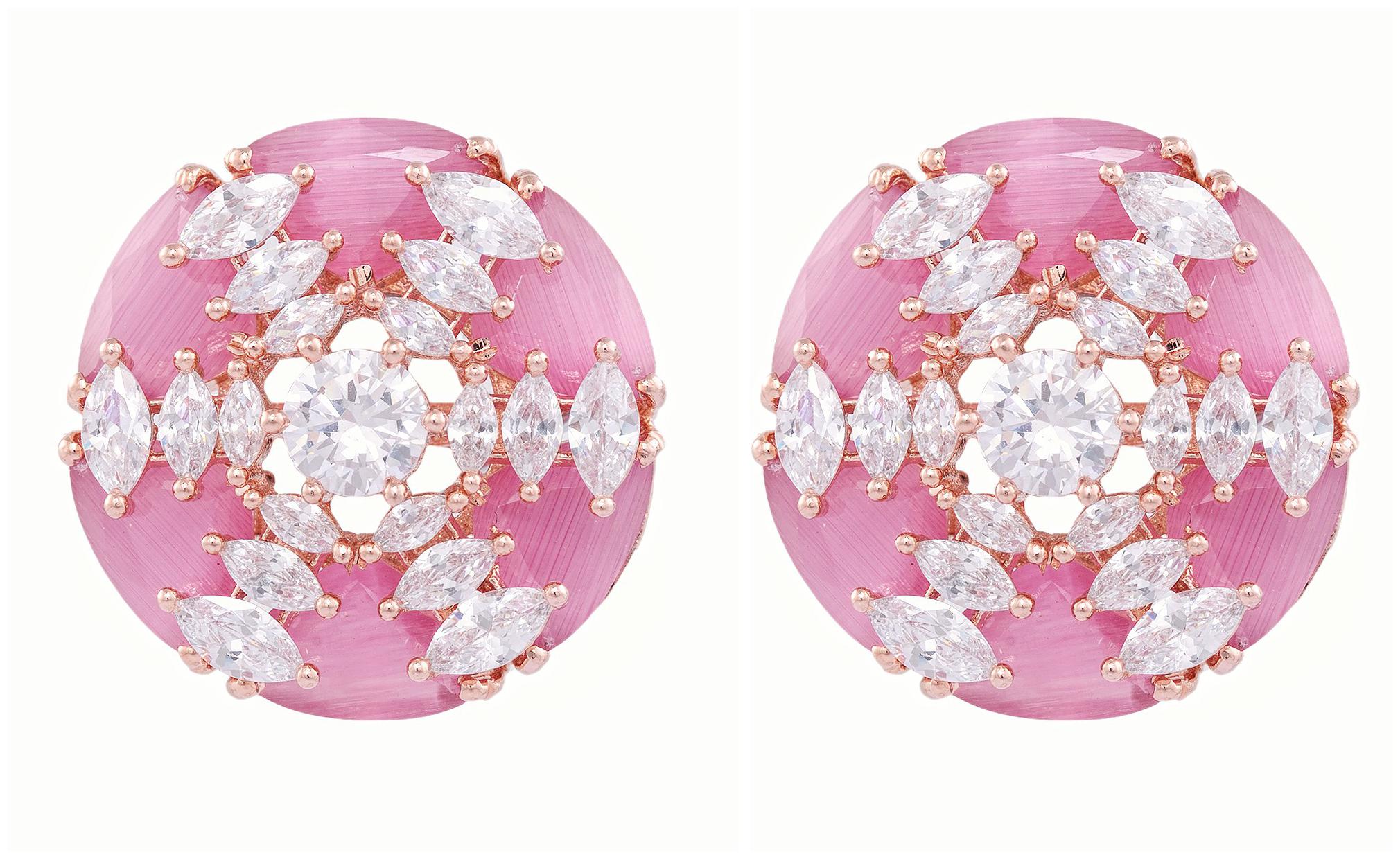 

Saraf Rs Jewellery Rose Quartz Stud Earrings Plated American Diamond Studded Handcrafted