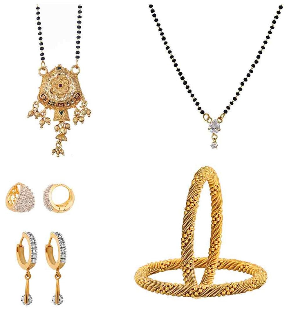 

Scintillating Combo of mangalsutra with huggies design Earrings and Bangles