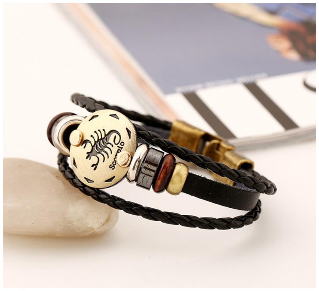

Scorpio Zodiac Black Leather Unisex Bracelet (J014)