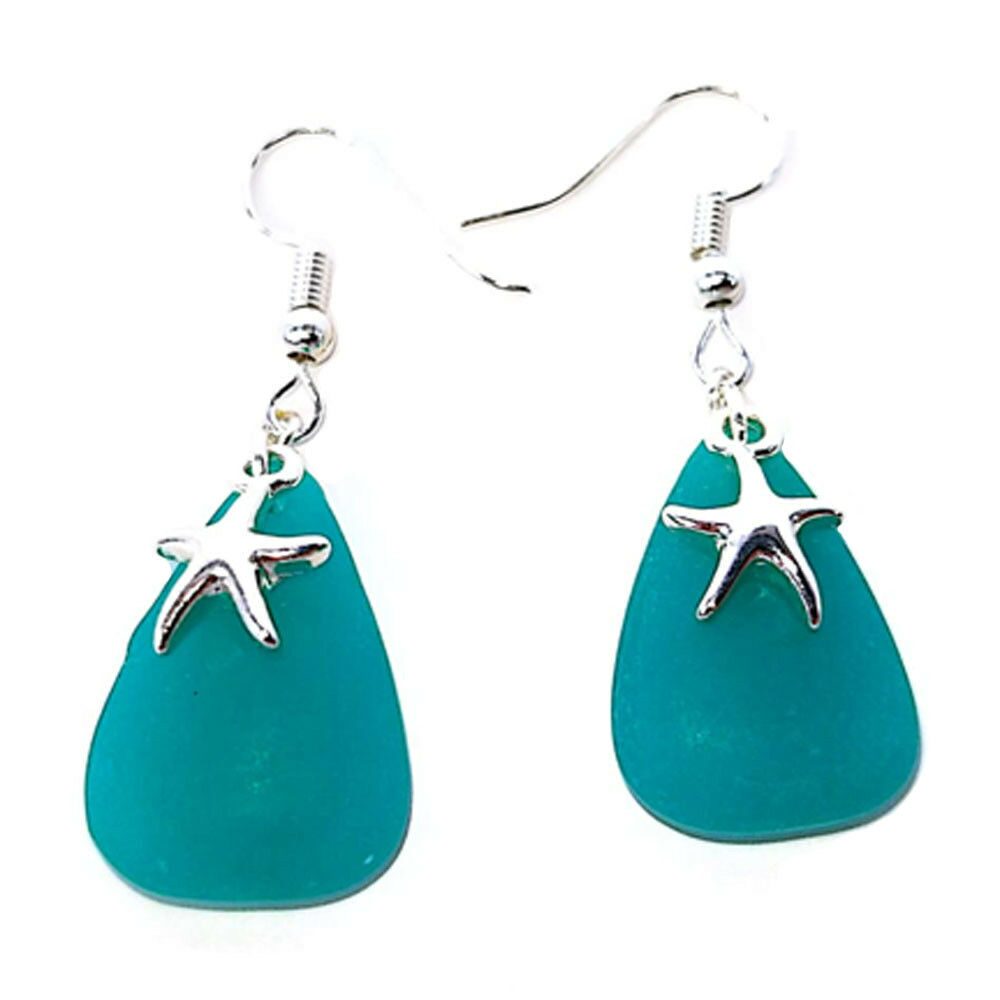 

Sea Life Sea Glass Teardrop Mermaid Turtle Starfish Crab Charm Fashion Earrings
