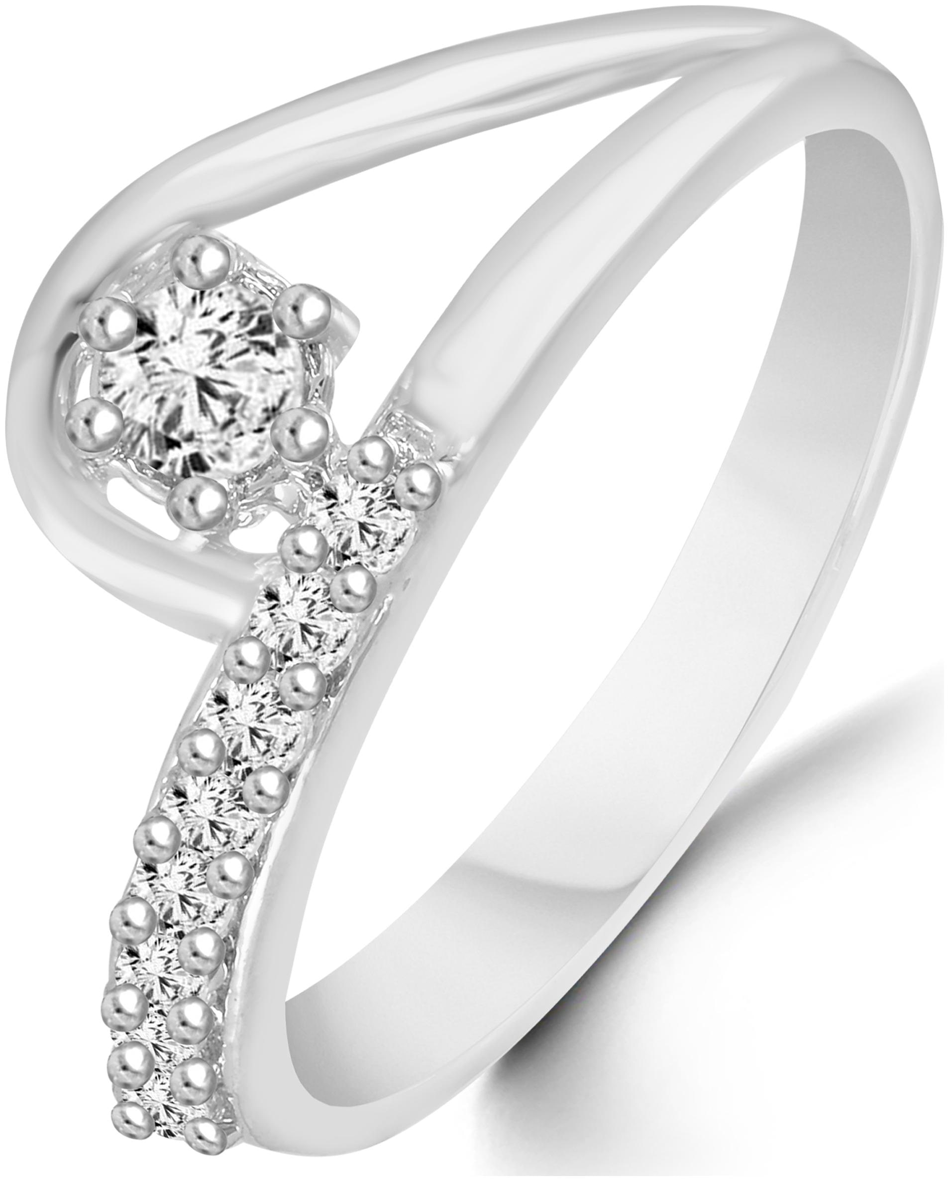 

Semi Curl Solitaire Diamond Studded Rhodium Plated Alloy Brass Cz American Diamond Finger Ring for Women Girls