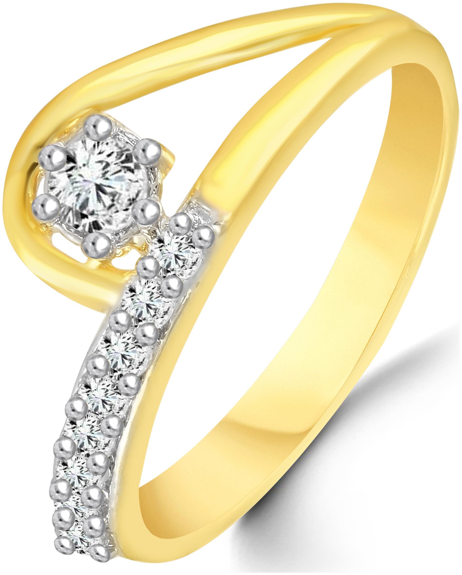 

Semi Curl Solitaire Diamond Studded Gold Plated Alloy Brass Cz American Diamond Finger Ring for Women Girls