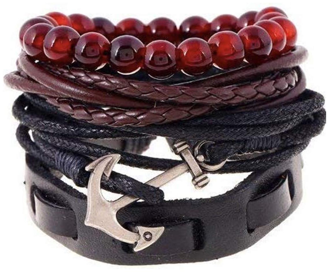 

Shining Diva Fashion Black Leather Bead Bracelet for Men and Boys