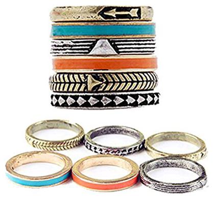 

Cinderella Collection By Shining Diva Gold Metal Bohemian Set of 6 Finger Rings for Girls Women (Golden) (6870r)
