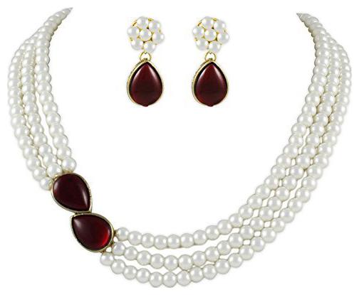 

Shining Diva Pearl Necklace Jewellery Set with Earrings for Women Girls (White) (7973s)