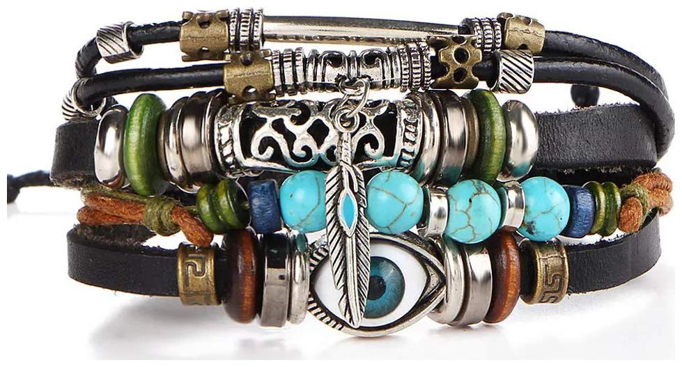 

Shining Diva Fashion Black Leather Evil Eye Wrap Bracelet for Men and Boys