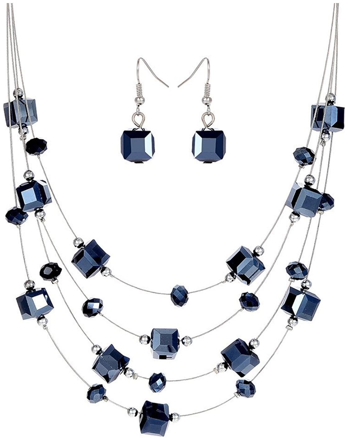 

Shining Diva Fashion Blue Crystal Necklace Set for Women Jewellery Set with Earrings for Women Girls(8114s)