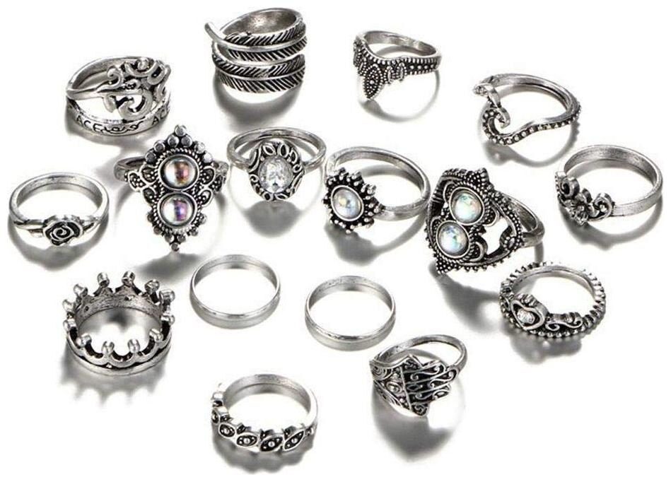 

Shining Diva Fashion Set of 16 Midi Finger Oxidized Silver Ring for Women (9844r)
