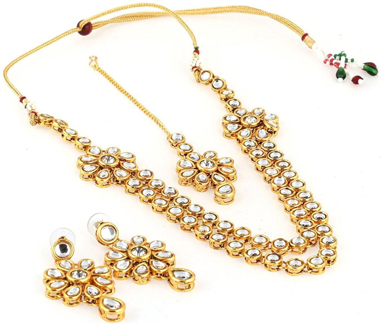 

Shining Diva Fashion Jewelry Fancy Kundan Jewellery Set Traditional Necklace Set with Maang Tikka Earrings for Women Girls(White)(9606s)