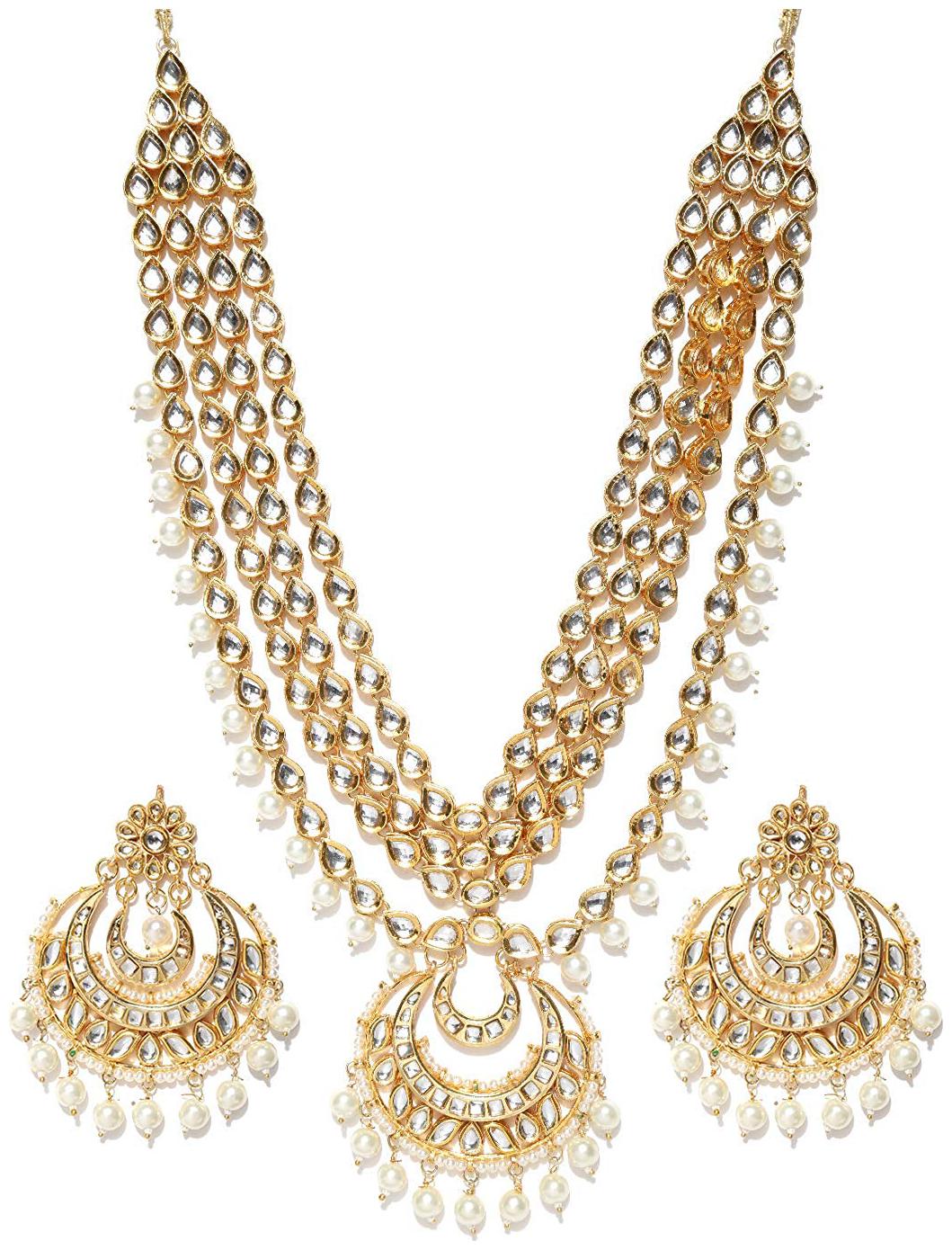 

Shining Diva Fashion Latest Kundan Design Necklace Set for Women Traditional Jewellery Set for Women (White)