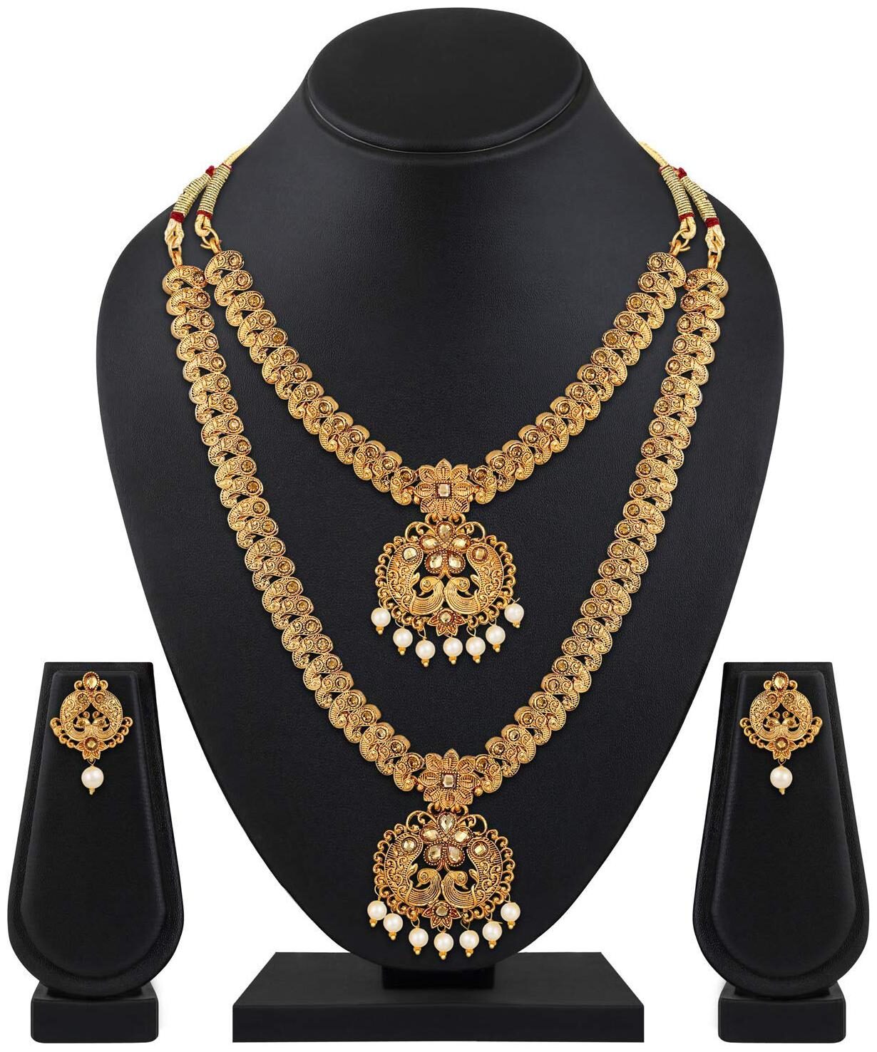 

Shining Diva Fashion Latest Combo Design Necklace Set for Women Traditional Gold Plated Jewellery Set for Women (Golden) (10594s)
