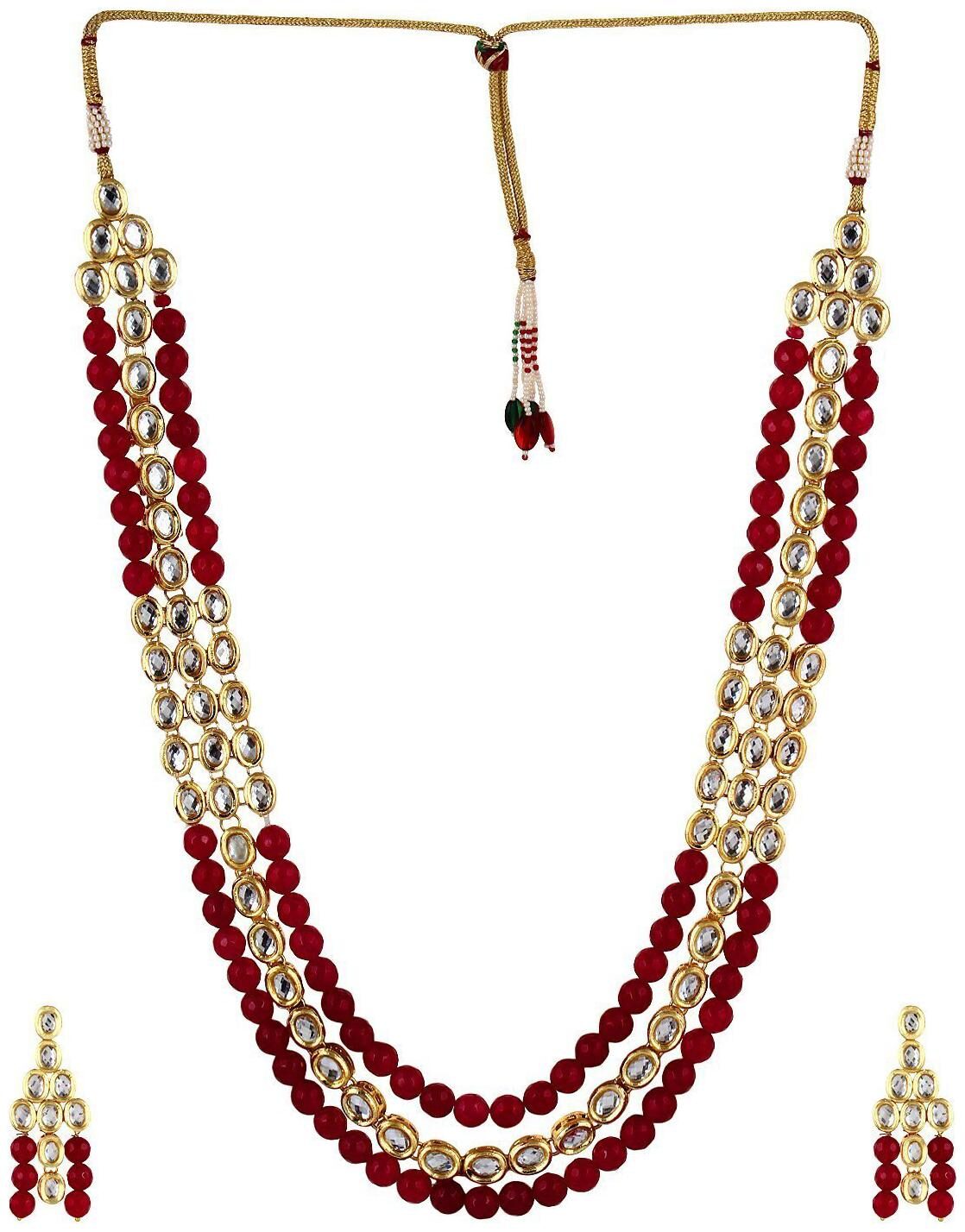 

Shining Diva Jewelry Gold Plated Kundan Necklace for Women Traditional Jewellery Set with Earrings for Women Girls(Maroon)(8639s)