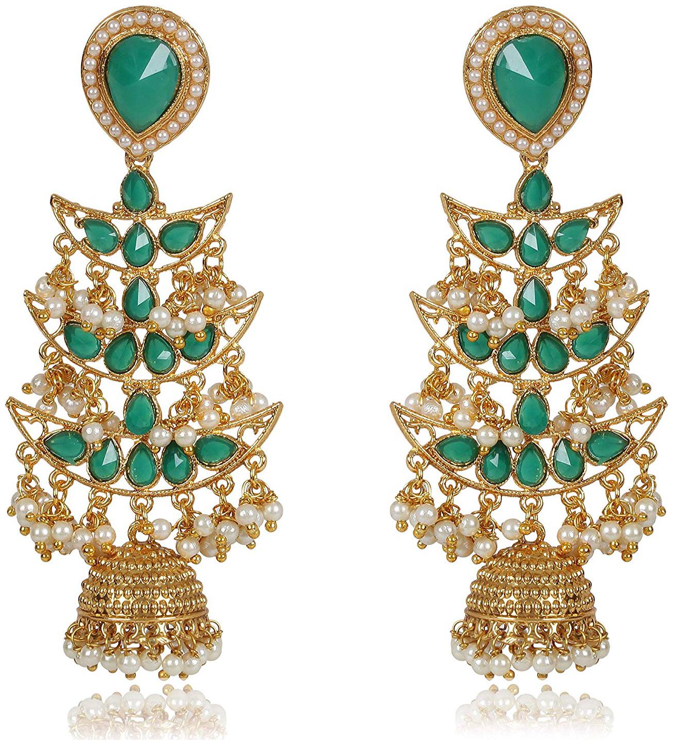 

Shining Diva Fashion Jewellery Latest Design Stylish Ear Rings Party Wear Pearl Jhumka Jhumki Traditional Earrings for Women and Girls (Green) (10293er)