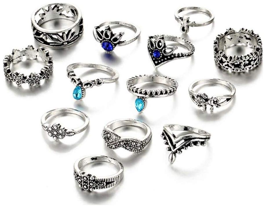 

Shining Diva Fashion Oxidized Silver Midi Finger Ring for Women (Set of 13)