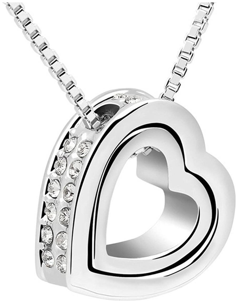 

Shining Diva Fashion Embracing Hearts-in-Love Silver Plated Austrian Crystal Pendant Necklace for Women Girls(Silver)(8568np)