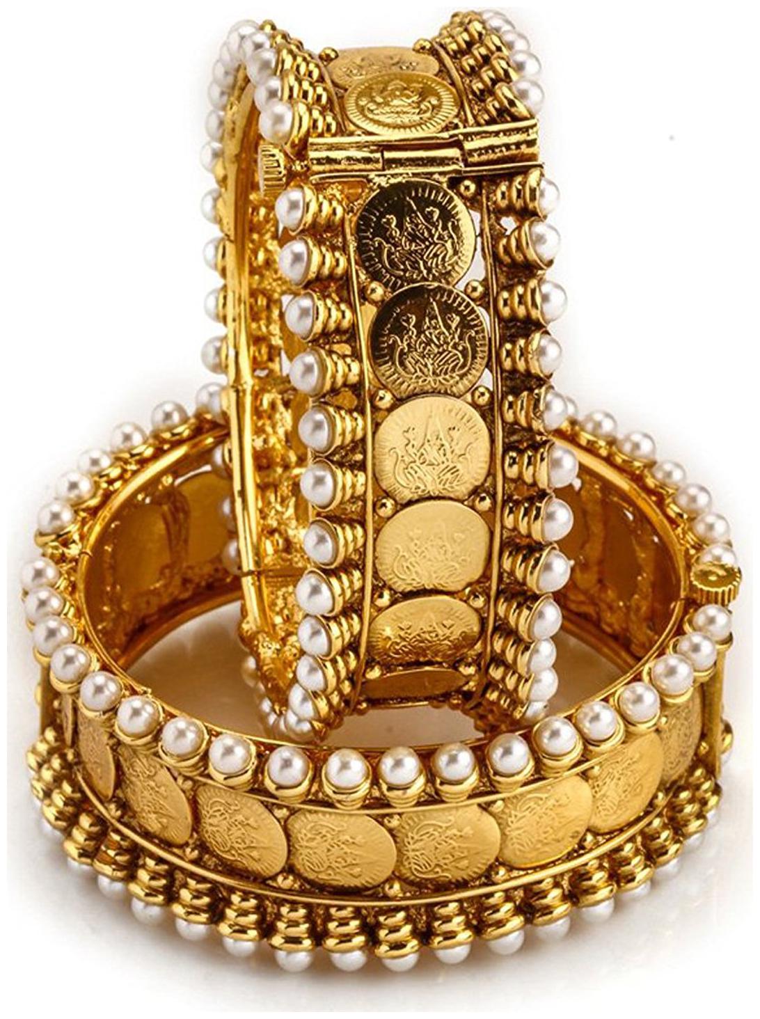 

Shining Diva Traditional Jewellery Gold Plated Temple Coin Copper Bangles for Women