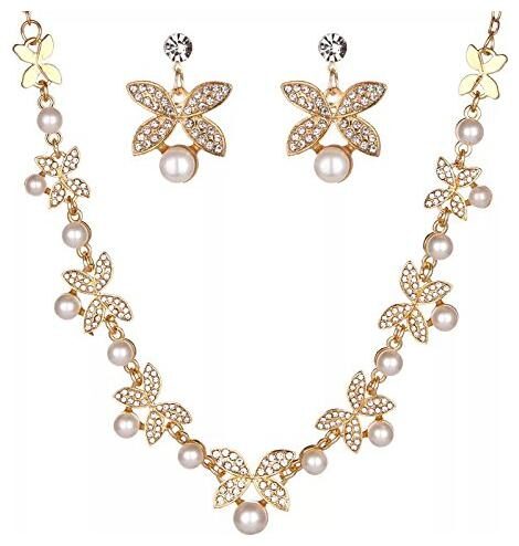 

Shining Diva Fashion Gold Plated Traditional Pearl Necklace Jewellery Set for Women