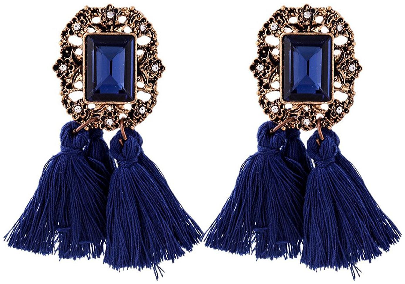 

Shining Diva Fashion Non Precious Metal Blue Bohemian Tassel Stylish Fancy Party Wear Earrings for Women and Girls(8989er)