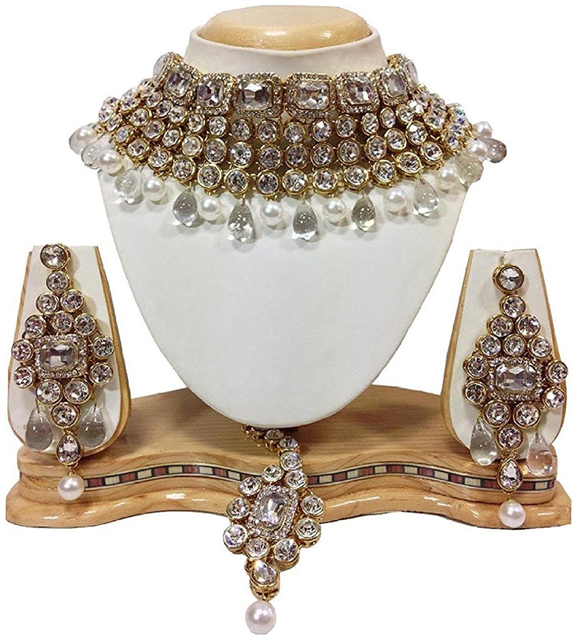 

Shining Diva Bridal Necklace Set Jewellery Set with Earrings and Maang Tikka for Women