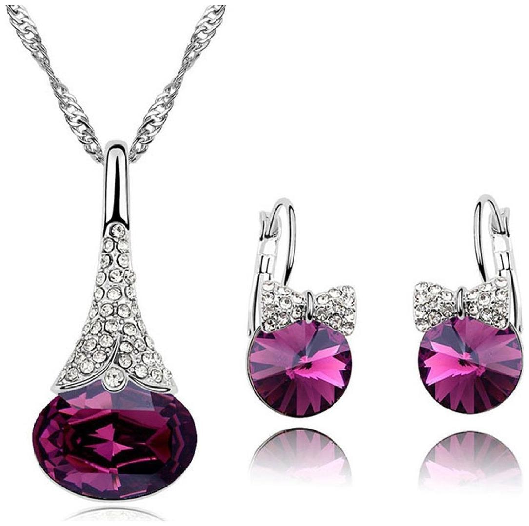 

Shining Diva Fashion Purple Crystal Necklace Jewellery Set for Women